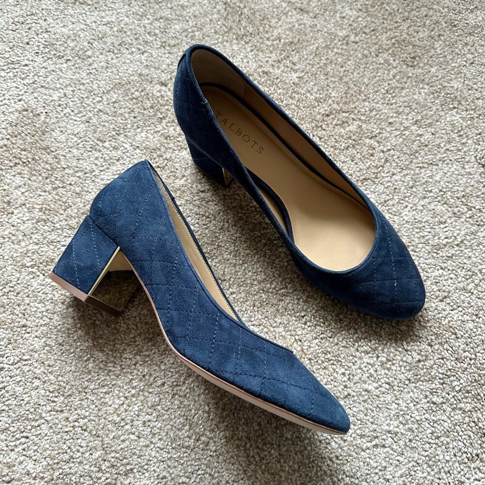 Talbots Isa Blue Quilted Suede Block Heel Pumps Size 8.5